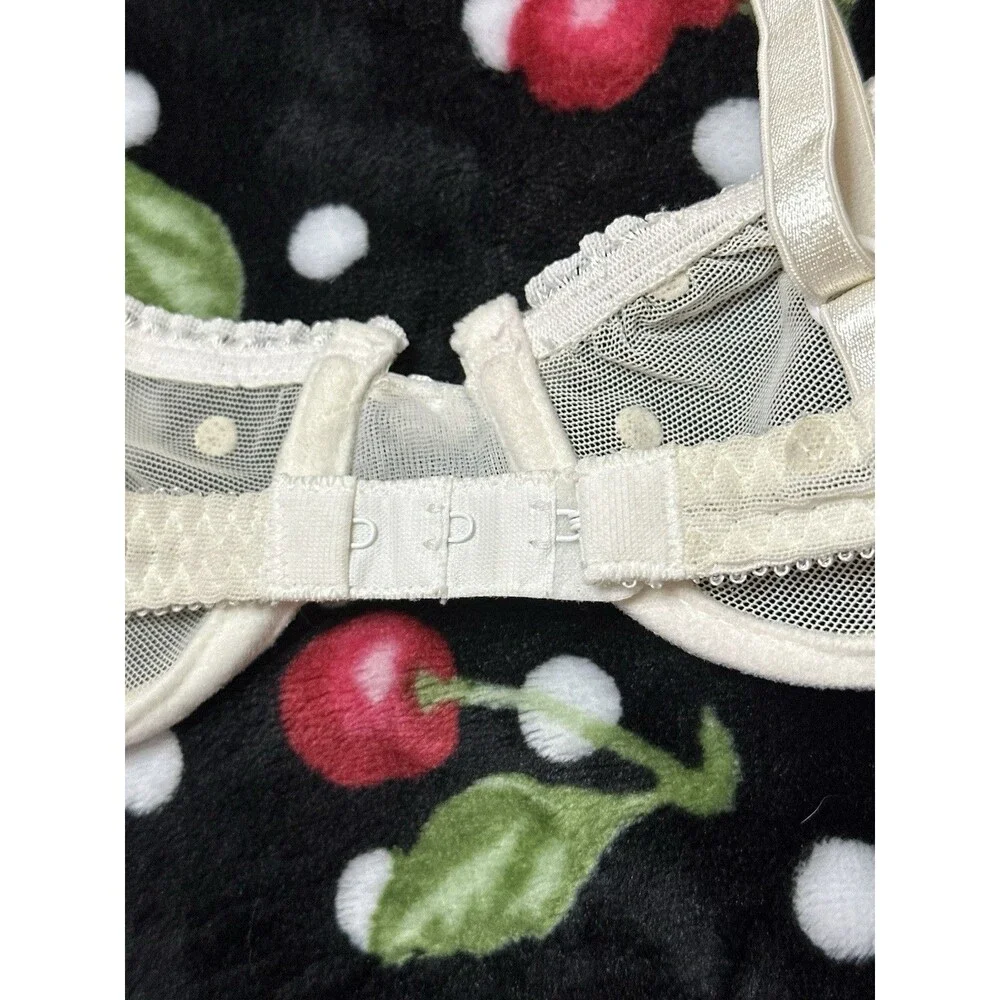 Vintage polka Dot Bra White Bridal Wedding Women size XS micro mesh lace Stretch